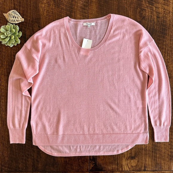 Madewell | Petal Pink Southstar Merino Wool Blend Lightweight Scoop Neck Sweater - Picture 3 of 8